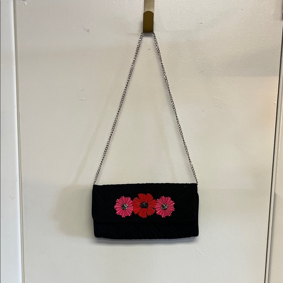 Vera Bradley Handbags - Women's Vera Bradley Black Chain Shoulder Bag with Pink & Red Floral Embroidery